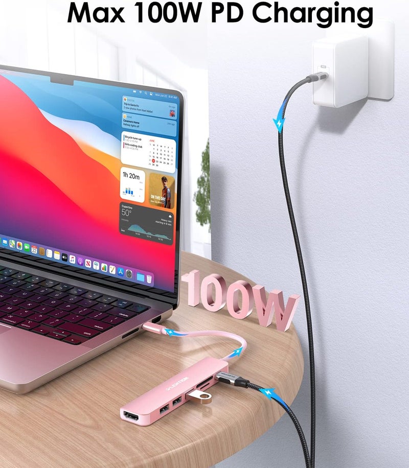 Lention USB C Hub with 100W Charging, 4K HDMI, Dual Card Reader, USB 3.0 & 2.0 Compatible MacBook Pro, New Mac Air/Surface, Chromebook, More, Stable Driver Adapter (CB-CE18, Rose Gold) - Image 5